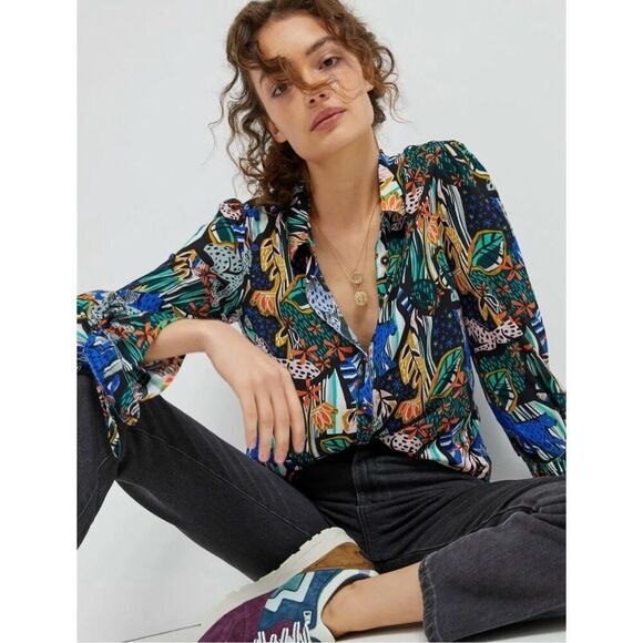 Anthropologie Maeve Masha Volnova Carmiel Buttondown Top Sz 2 - Picture 4 of 9